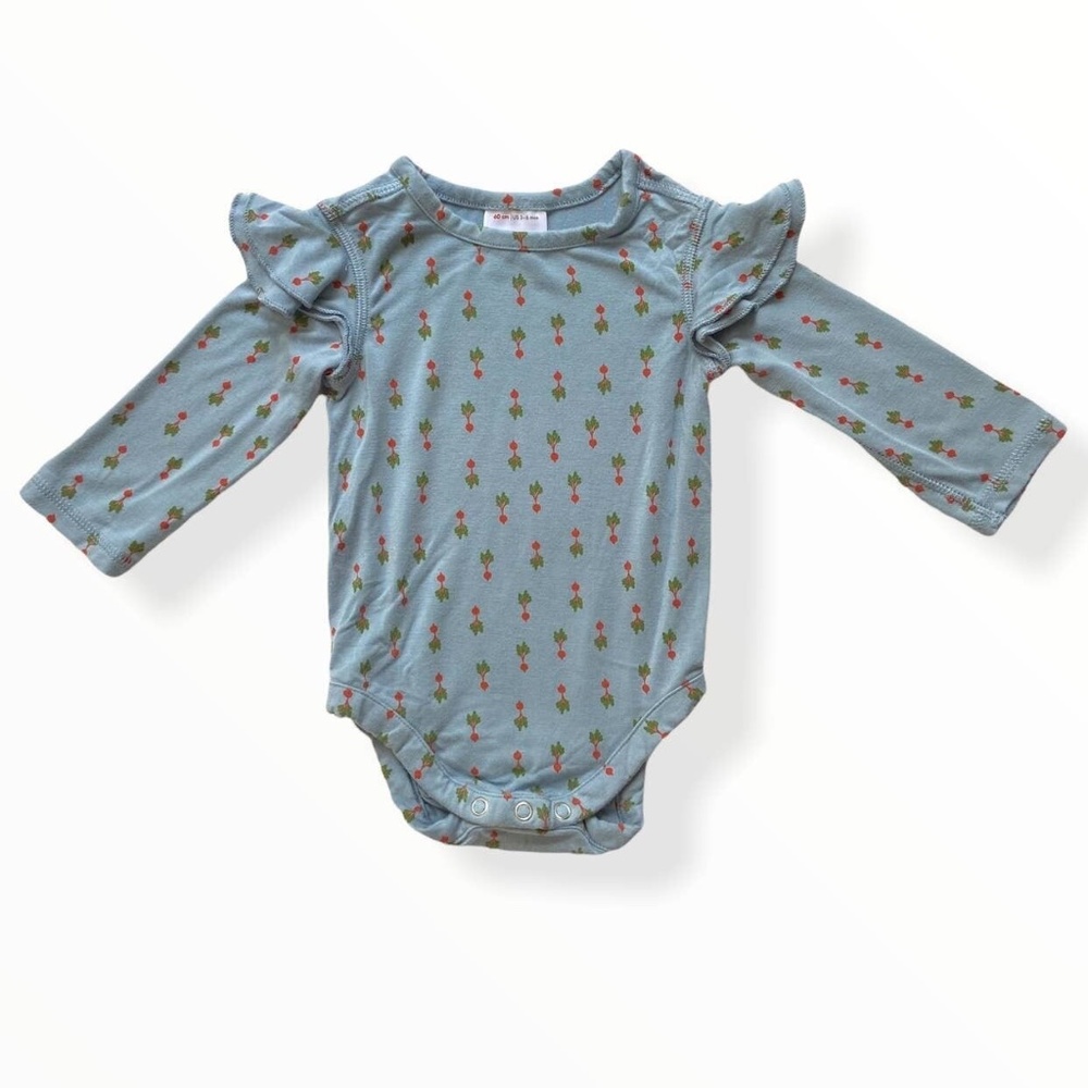 Hanna Andersson Long Sleeve Radish Bamboo Onesie Size 60 Size 3-6 Months Blue